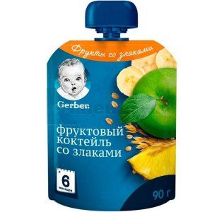 Гербер пюре Фруктовий коктейль зі злаками (Gerber puree Fruit cocktail with cereals)