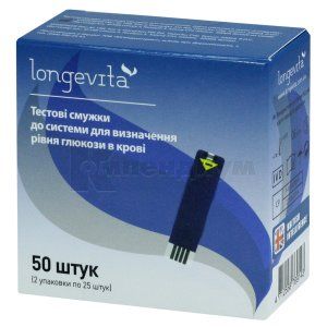 ТЕСТ-ПОЛОСКИ ДЛЯ ОПРЕДЕЛЕНИЯ УРОВНЯ ГЛЮКОЗЫ В КРОВИ LONGEVITA