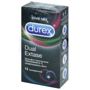 ПРЕЗЕРВАТИВЫ ЛАТЕКСНЫЕ С СИЛИКОНОВОЙ СМАЗКОЙ DUREX® DUAL EXTASE (РЕЛЬЕФНЫЕ С АНЕСТЕТИКОМ)