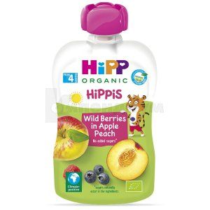 Хипп Хиппис фруктовое пюре яблоко-персик-черника-малина (Hipp Hippis fruit puree apple-peach-blueberry-raspberry)