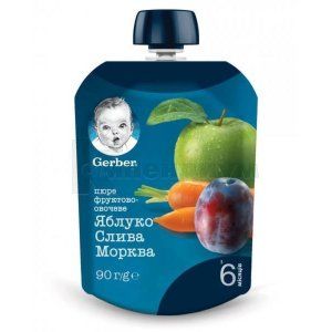 ПЮРЕ GERBER "ЯБЛОКО, СЛИВА, МОРКОВЬ"