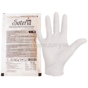 ПЕРЧАТКИ ХИРУРГИЧЕСКИЕ ЛАТЕКСНЫЕ ПРИПУДРЕННЫЕ "SOTERIA®" СТЕРИЛЬНЫЕ