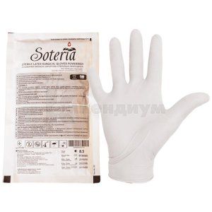 ПЕРЧАТКИ ХИРУРГИЧЕСКИЕ ЛАТЕКСНЫЕ ПРИПУДРЕННЫЕ "SOTERIA®" СТЕРИЛЬНЫЕ