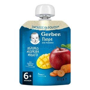 Гербер пюре яблоко, морковь, манго (Gerber puree apple, carrot, mango)